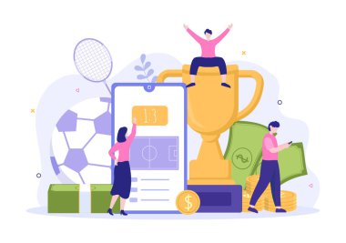 Online Betting Sports Game with Gold Coins and Live Bet Application Service Sport Broadcast in Hand Drawn Cartoon Flat Illustration