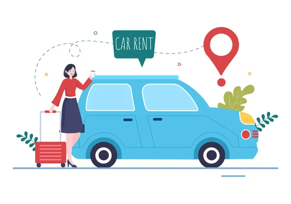 Car Rental Booking Reservation Sharing Using Service Mobile Application Route — Stock vektor