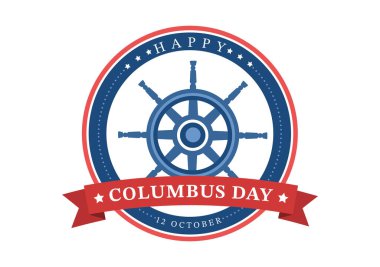 Happy Columbus Day National Holiday Hand Drawn Cartoon Illustration with Blue Waves, Compass, Ship and USA Flags in Flat Style Background