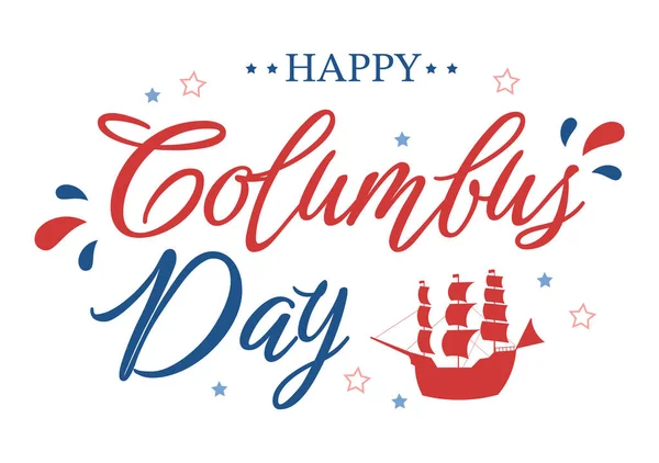 Happy Columbus Day National Holiday Hand Drawn Cartoon Illustration Blue — Stock Vector