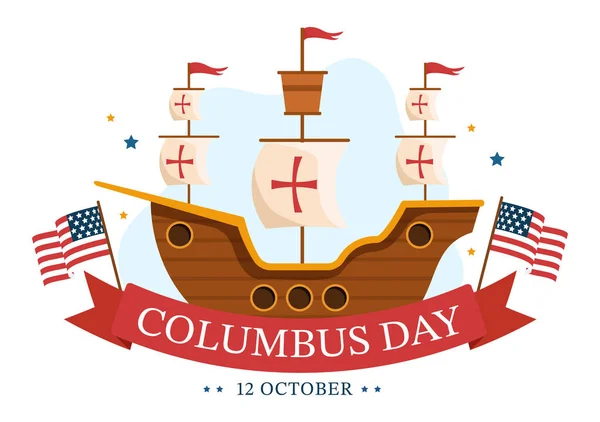 Happy Columbus Day National Holiday Hand Drawn Cartoon Illustration Blue — Stock Vector