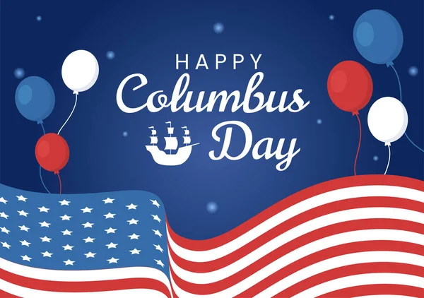 Happy Columbus Day National Holiday Hand Drawn Cartoon Illustration Blue — Stock Vector