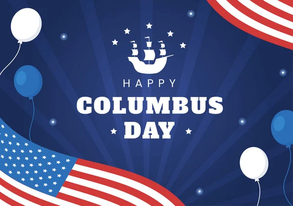 Happy Columbus Day National Holiday Hand Drawn Cartoon Illustration Blue — Stock Vector