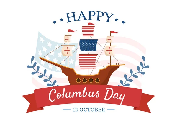 Happy Columbus Day National Holiday Hand Drawn Cartoon Illustration Blue — Stockvektor