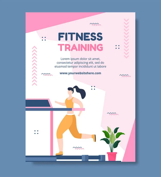 Fitness Training Poster Template Hand Drawn Cartoon Flat Illustration — Vector de stock