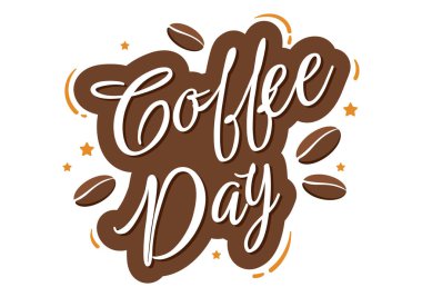 International Coffee Day on 1st October Hand Drawn Cartoon Flat Illustration with Cacao Beans and a Glass of Hot Drink Design
