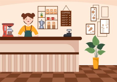 International Coffee Day on October 1st Flat Cartoon Illustration Hand Drawn with Cocoa Beans and People Drinking a Cup in Cafe