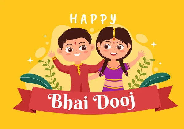 Happy Bhai Dooj Indian Festival Celebration Hand Drawn Cartoon Illustration — Vector de stock