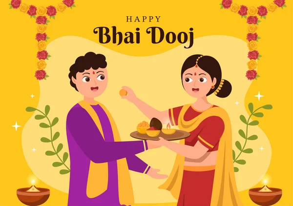 Happy Bhai Dooj Indian Festival Celebration Hand Drawn Cartoon Illustration — Archivo Imágenes Vectoriales