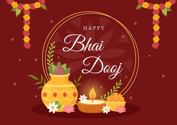 Happy Bhai Dooj Indian Festival Celebration Hand Drawn Cartoon Illustration — Archivo Imágenes Vectoriales