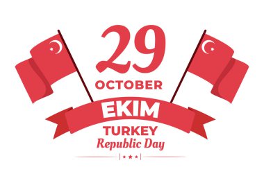 Republic Day Turkey or 29 Ekim Cumhuriyet Bayrami Kutlu Olsun Hand Drawn Cartoon Flat Illustration with Flag of Turkish and Happy Holiday Design