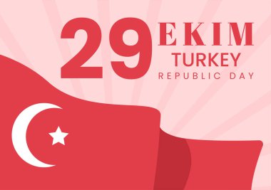 Republic Day Turkey or 29 Ekim Cumhuriyet Bayrami Kutlu Olsun Hand Drawn Cartoon Flat Illustration with Flag of Turkish and Happy Holiday Design