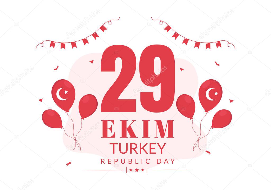Republic Day Turkey or 29 Ekim Cumhuriyet Bayrami Kutlu Olsun Hand Drawn Cartoon Flat Illustration with Flag of Turkish and Happy Holiday Design