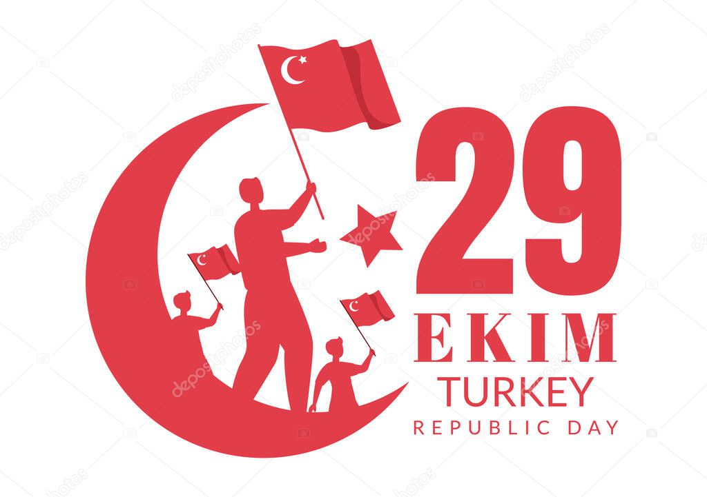 Republic Day Turkey or 29 Ekim Cumhuriyet Bayrami Kutlu Olsun Hand Drawn Cartoon Flat Illustration with Flag of Turkish and Happy Holiday Design