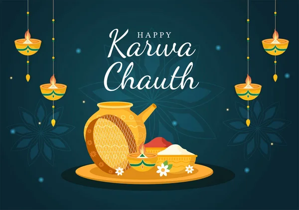 Karwa Chauth Festival Hand Drawn Flat Cartoon Illustration Start New — Wektor stockowy