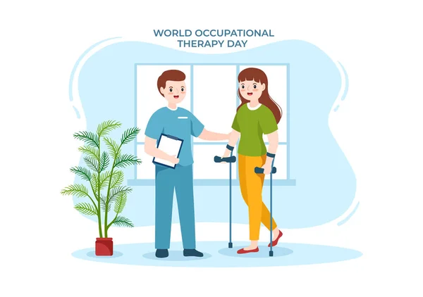 World Occupational Therapy Day Celebration Hand Drawn Cartoon Flat Illustration — Vetor de Stock