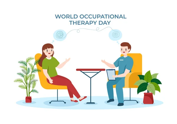 World Occupational Therapy Day Celebration Hand Drawn Cartoon Flat Illustration —  Vetores de Stock