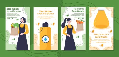 Zero Waste Social Media Stories Template Hand Drawn Cartoon Flat Illustration