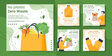 Zero Waste Social Media Post Template Hand Drawn Cartoon Flat Illustration