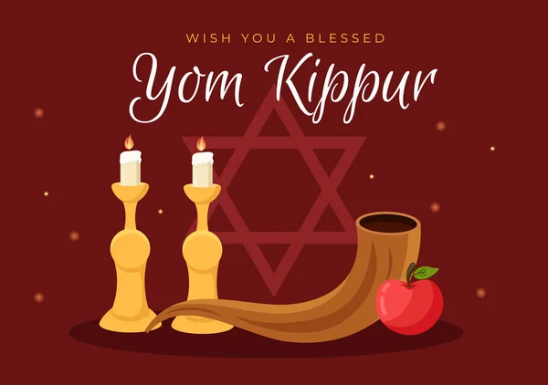 Yom Kippur Celebration Hand Drawn Cartoon Flat Illustration Day Atonement — Vettoriale Stock