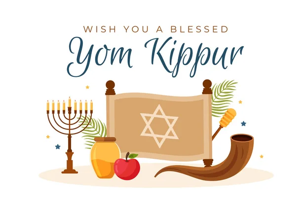 Yom Kippur Celebration Hand Drawn Cartoon Flat Illustration Day Atonement — Vettoriale Stock