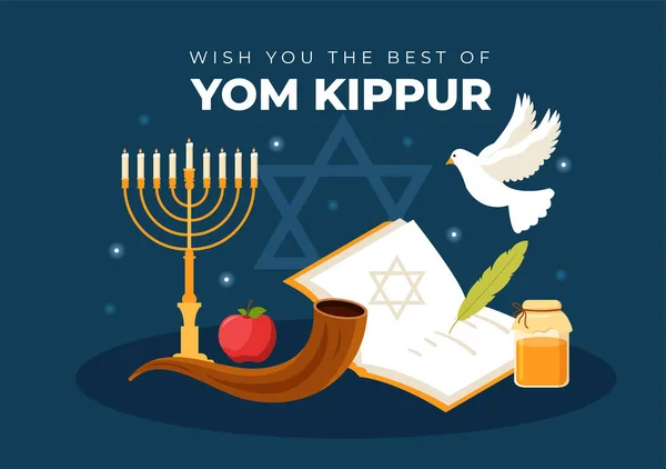 Yom Kippur Celebration Hand Drawn Cartoon Flat Illustration Day Atonement — стоковий вектор