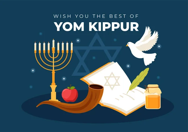 Yom Kippur Celebration Hand Drawn Cartoon Flat Illustration Day Atonement — Stok Vektör