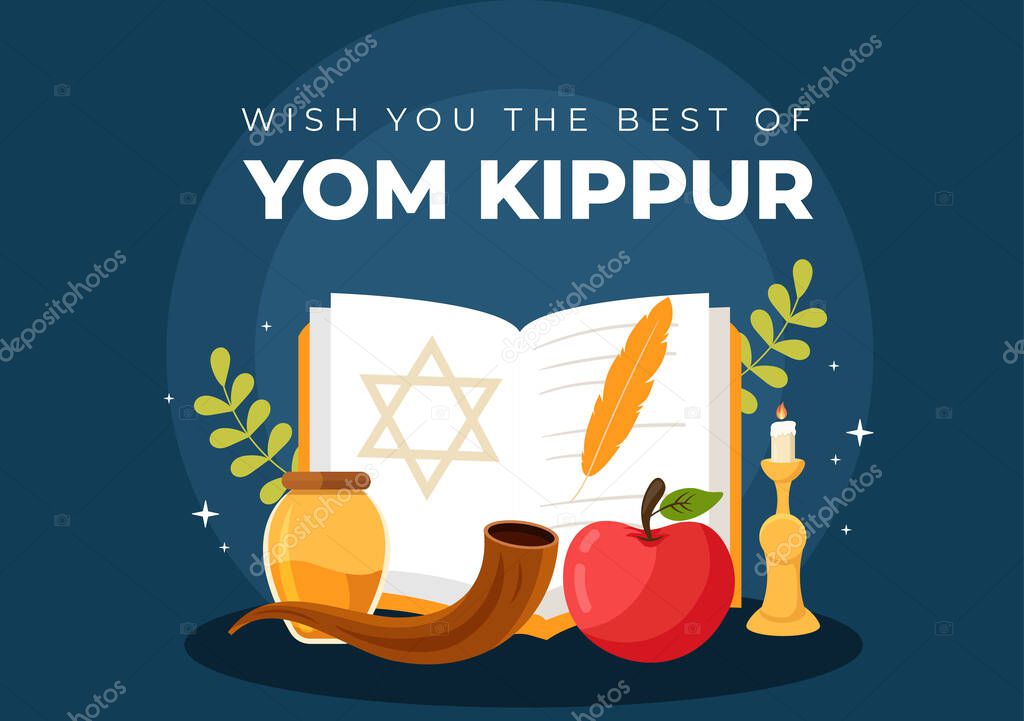 Yom Kippur Celebration Hand Drawn Cartoon Flat Illustration to Day of Atonement in Judaism on Background Design