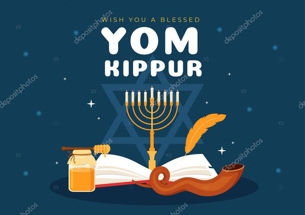 Yom Kippur Celebration Hand Drawn Cartoon Flat Illustration to Day of Atonement in Judaism on Background Design