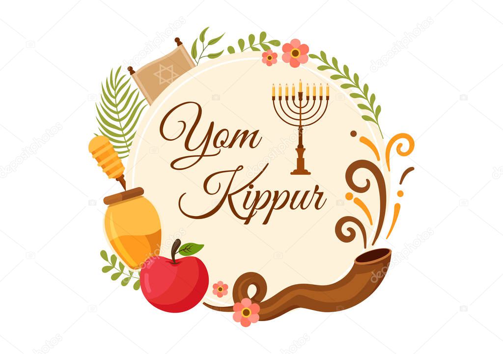 Yom Kippur Celebration Hand Drawn Cartoon Flat Illustration to Day of Atonement in Judaism on Background Design