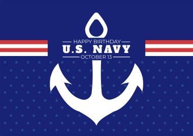 U.S. Navy Birthday on October 13th Hand Drawn Cartoon Flat Illustration Suitable for Poster, Banners and Greeting Card in Background Style