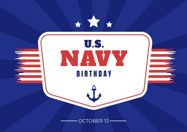 Navy Birthday October 13Th Hand Drawn Cartoon Flat Illustration Suitable — Stockový vektor