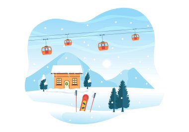 Snowboarding Hand Drawn Cartoon Flat Illustration of People in Winter Outfit Sliding and Jumping with Snowboards at Snowy Mountain Sides or Slopes