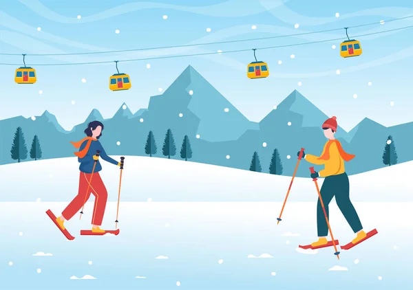 Snowboarding Hand Drawn Cartoon Flat Illustration People Winter Outfit Sliding — Wektor stockowy