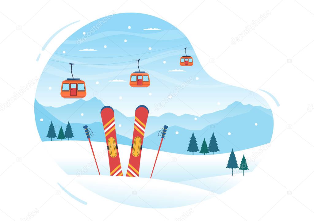 Snowboarding Hand Drawn Cartoon Flat Illustration of People in Winter Outfit Sliding and Jumping with Snowboards at Snowy Mountain Sides or Slopes