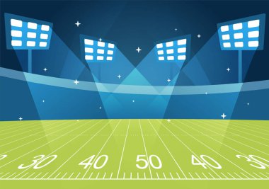 American Football Sports Player with The Game uses an Oval Shaped Ball and is Brown at Field Hand Drawn Cartoon Flat Illustration