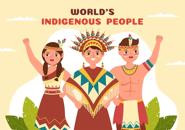 Worlds Indigenous Peoples Day August Hand Drawn Cartoon Flat Illustration — Stock vektor