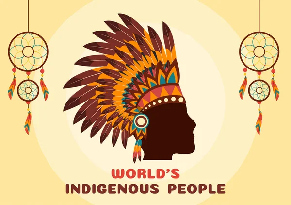 Worlds Indigenous Peoples Day August Hand Drawn Cartoon Flat Illustration — 图库矢量图片