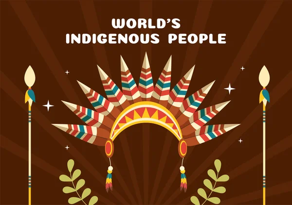 Worlds Indigenous Peoples Day August Hand Drawn Cartoon Flat Illustration —  Vetores de Stock
