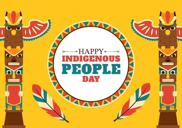 Worlds Indigenous Peoples Day August Hand Drawn Cartoon Flat Illustration — Vettoriale Stock