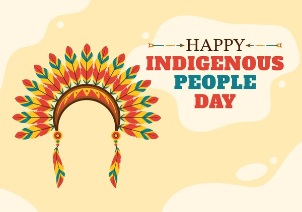 Worlds Indigenous Peoples Day August Hand Drawn Cartoon Flat Illustration — 图库矢量图片