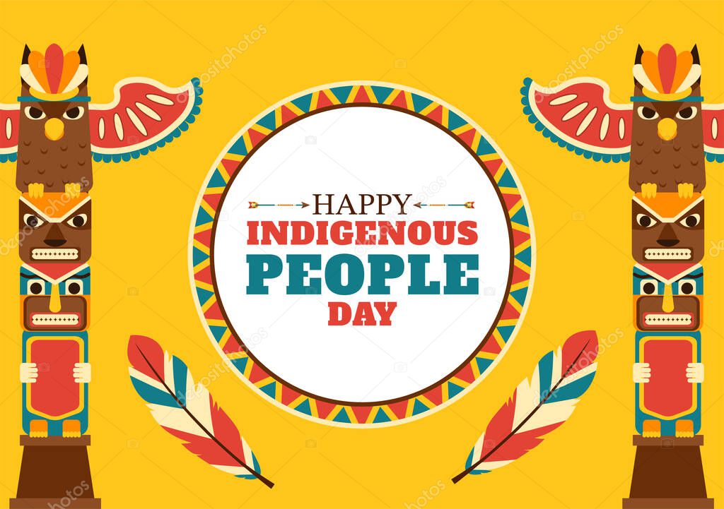 Worlds Indigenous Peoples Day on August 9 Hand Drawn Cartoon Flat Illustration to Raise Awareness and Protect the Rights Population