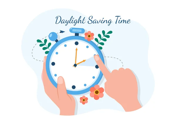 Daylight Savings Time Hand Drawn Flat Cartoon Illustration Alarm Clock — Wektor stockowy