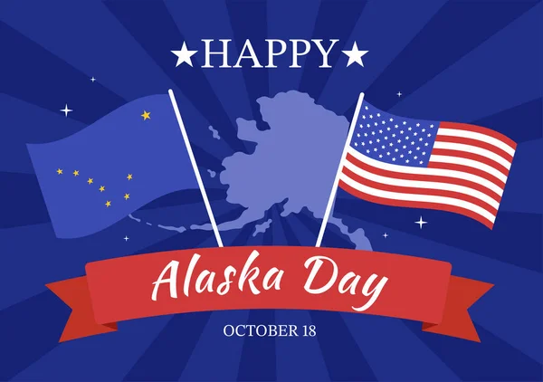 Happy Alaska Day October Hand Drawn Cartoon Flat Illustration Flag — Stock Vector