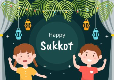 Jewish Holiday Sukkot Background Template Hand Drawn Cartoon Flat Illustration