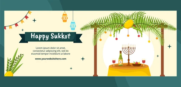 Jewish Holiday Sukkot Cover Template Hand Drawn Cartoon Flat Illustration — Vettoriale Stock