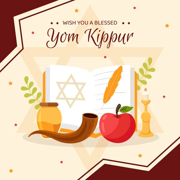 Yom Kippur Day Celebration Background Template Hand Drawn Cartoon Flat — Stock vektor