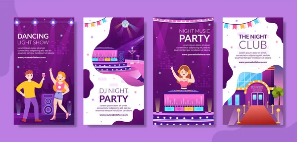 Night Club Party Social Media Stories Template Hand Drawn Cartoon — Image vectorielle