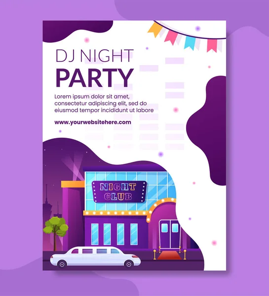 Night Club Party Poster Template Hand Drawn Cartoon Flat Illustration — Vector de stock