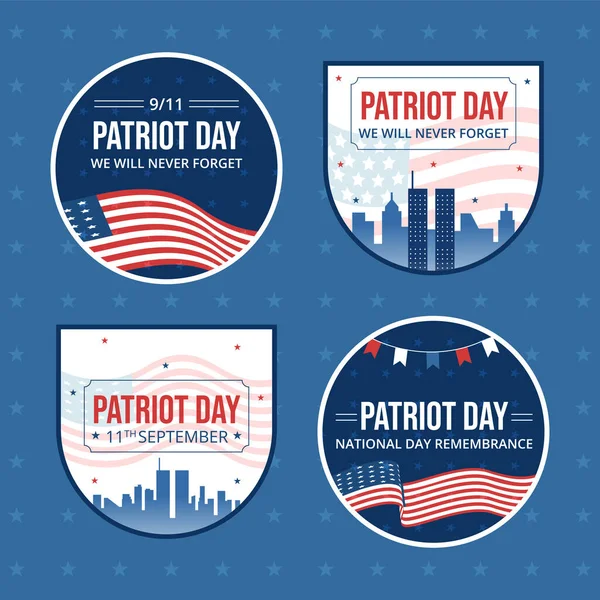 Patriot Day Usa Celebration Label Template Hand Drawn Cartoon Flat — Vector de stock